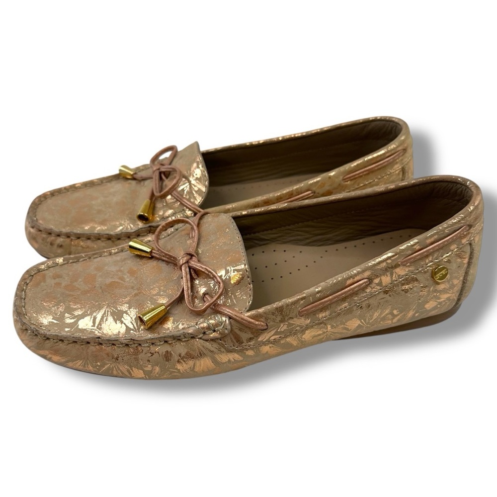 BOSI Metallic Leather Driving Loafers Bow Moccasins Gold Size 7